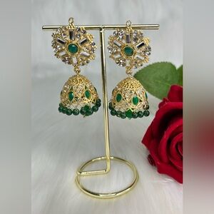 Green Gold Jhumki Earrings